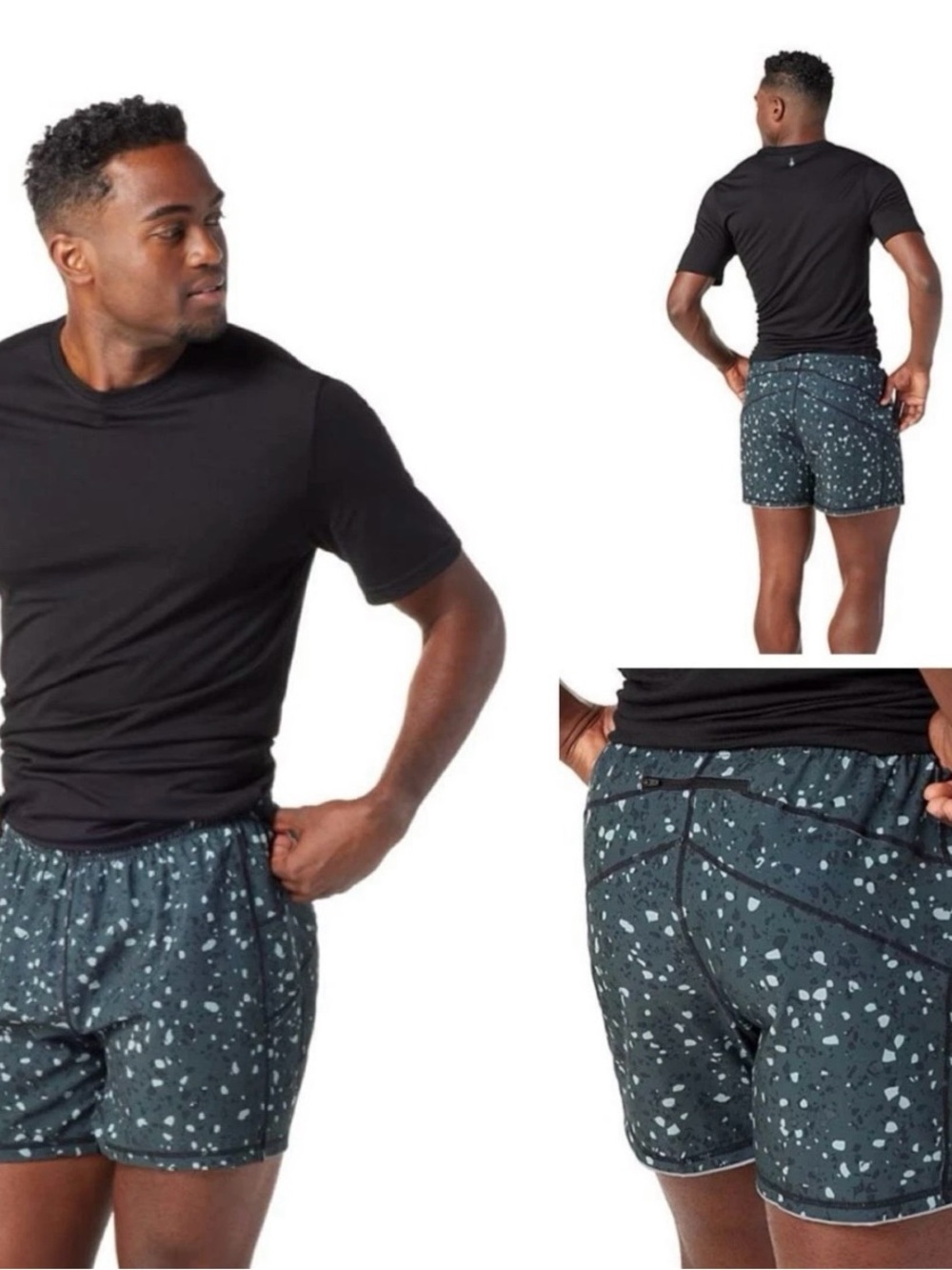Smartwool Merino Wool Sports Lined Short Terrazzo Pattern Grey Black Mens XL